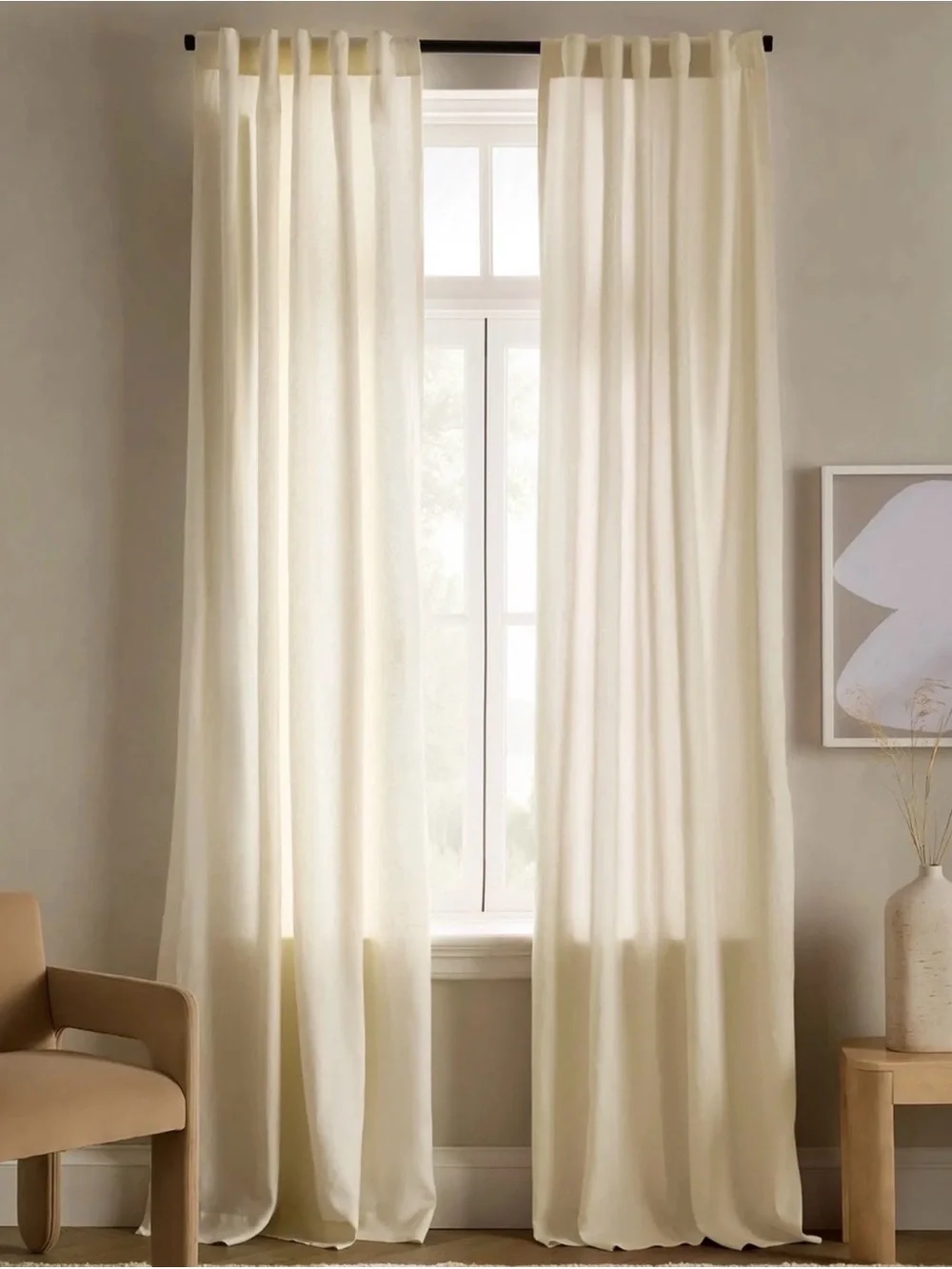NWOT Heavyweight Linen Curtain Set in Ivory - Retail $180
